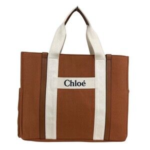 Chloe Canvas Changing Bag Signature Logo Ribbon Handbag White Brown